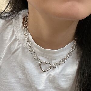 Preowned Tiffany and Co open heart clasp silver necklace. 15.75”